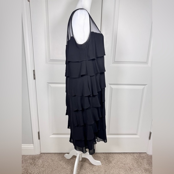 Patra Tiered Chiffon Formal Cocktail Dress Illusion Neck Wedding Guest Sz 16 - Picture 4 of 7